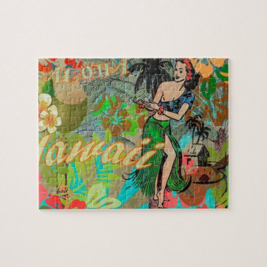 ハワイフラワーフラヴィンテージフローラグラフィック ジグソーパズル (横)