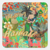 ハワイフラワーフラヴィンテージフローラグラフィック スクエアシール (正面)