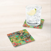 ハワイフラワーフラヴィンテージフローラグラフィック スクエアペーパーコースター (インサイチュ)