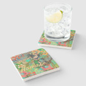 ハワイフラワーフラヴィンテージフローラグラフィック ストーンコースター (横)