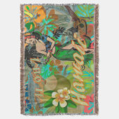 ハワイフラワーフラヴィンテージフローラグラフィック スローブランケット (正面縦)