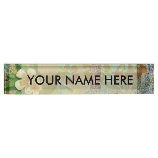 ハワイフラワーフラヴィンテージフローラグラフィック デスクネームプレート (正面)