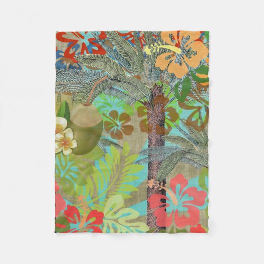 ハワイフラワーフラヴィンテージフローラグラフィック フリースブランケット (正面)