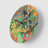 ハワイフラワーフラヴィンテージフローラグラフィック ラウンド壁時計 (傾斜)