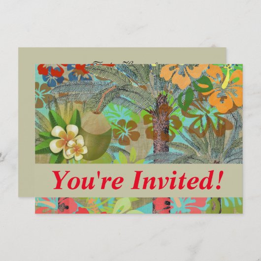 ハワイフラワーフラヴィンテージフローラグラフィック 招待状 (正面/裏面)