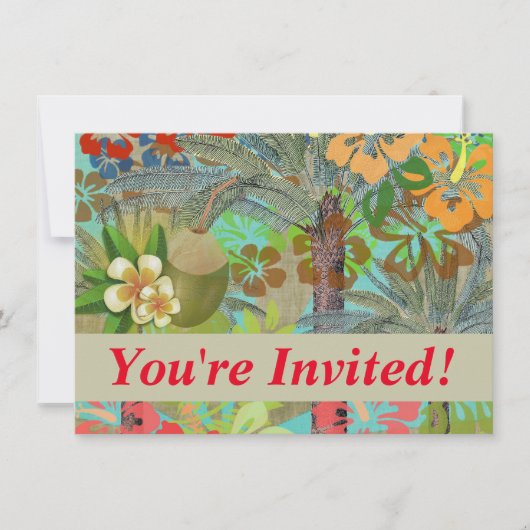 ハワイフラワーフラヴィンテージフローラグラフィック 招待状 (正面)