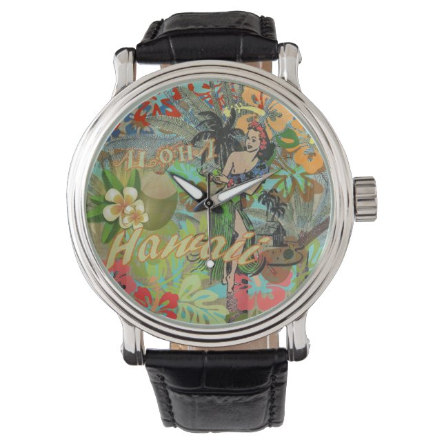 ハワイフラワーフラヴィンテージフローラグラフィック 腕時計 (正面)