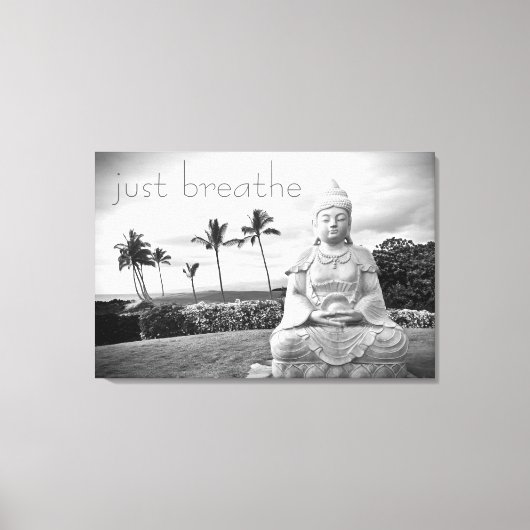 ハワイブッダ白黒フォトジャストバイブ引用文 キャンバスプリント (正面)