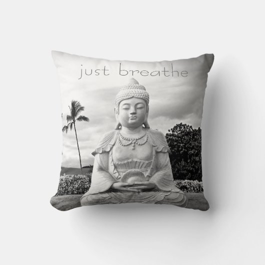 ハワイブッダ白黒フォトジャストバイブ引用文 クッション (正面)