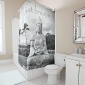 ハワイブッダ白黒フォトジャストバイブ引用文 シャワーカーテン (インサイチュ)