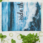 ハワイブルー海フォトライドザウェーブズ引用文 はっきりした キッチンタオル (折り畳み)