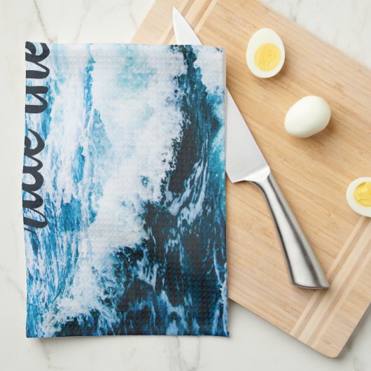 ハワイブルー海フォトライドザウェーブズ引用文 はっきりした キッチンタオル (四つ折り)