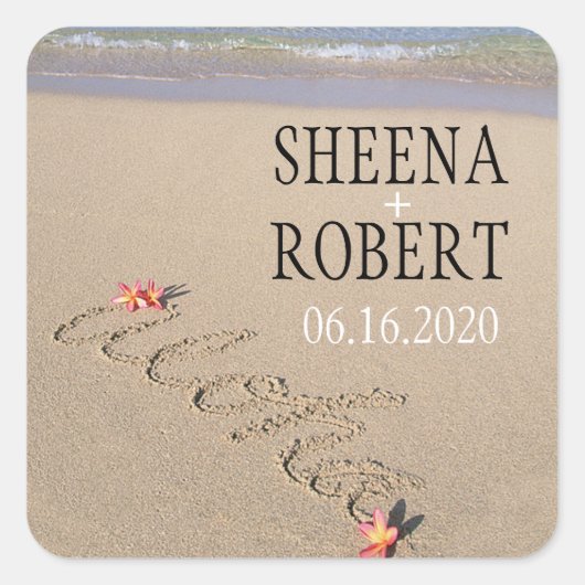 ハワイプルメリアフラワービーチ結婚式カスタム スクエアシール (正面)