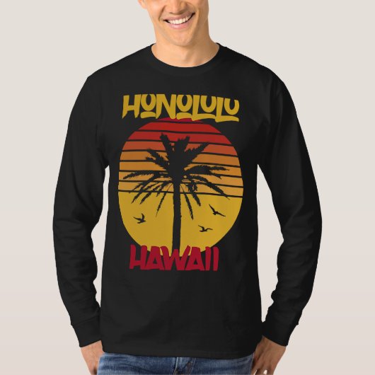 ハワイホノルルパームツリーズ海サーフィン Tシャツ (正面)