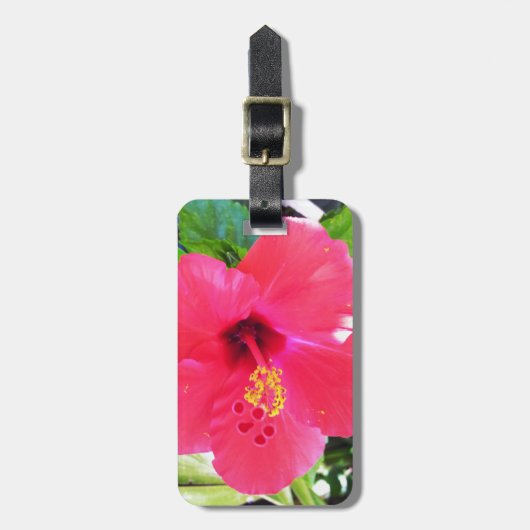 ハワイレッドハイビスカスフラワー ラゲッジタグ (正面縦)