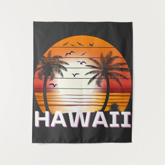 ハワイヴィンテージパームツリーズサマービーチ タペストリー (正面)