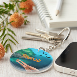 ハワイ休暇絵画ギフトのレディーレッグブルー海 キーホルダー