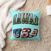ハワイ写真とアメリカ国旗の文字 クッション (ブランケット)