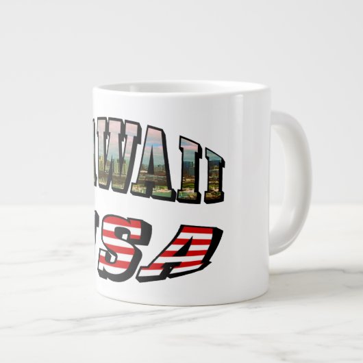 ハワイ写真とアメリカ国旗の文字 ジャンボコーヒーマグカップ (正面右)