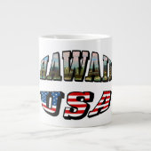 ハワイ写真とアメリカ国旗の文字 ジャンボコーヒーマグカップ (正面)
