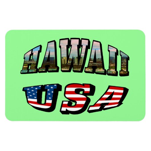 ハワイ写真とアメリカ国旗の文字 マグネット (横)