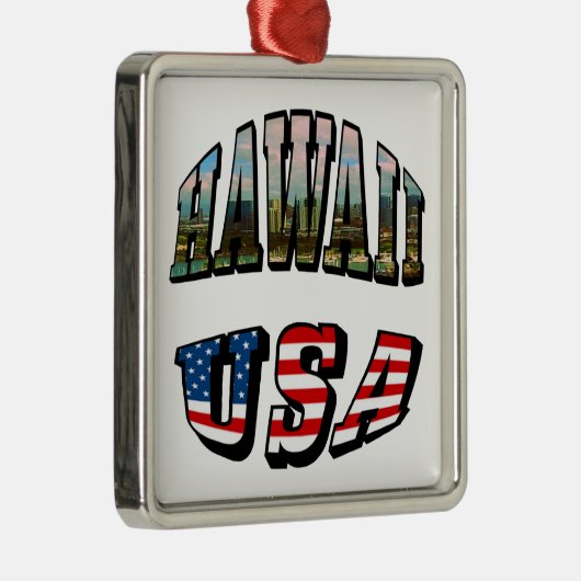 ハワイ写真とアメリカ国旗の文字 メタルオーナメント (右)