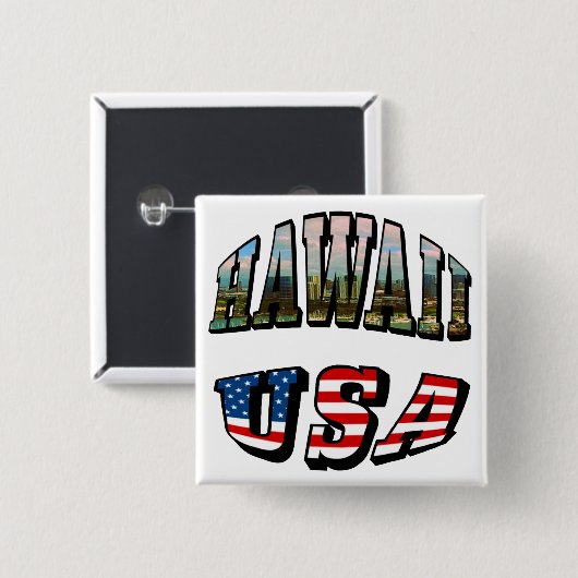 ハワイ写真とアメリカ国旗の文字 缶バッジ (正面&裏面)