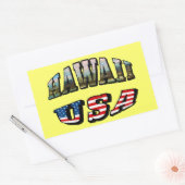 ハワイ写真とアメリカ国旗の文字 長方形シール (封筒)