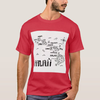 ハワイ図解入りの、写真付きのの地図と白 Tシャツ