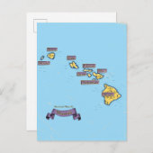 ハワイ図解入りの、写真付きのの旅行の地図 インビテーションポストカード (正面/裏面)