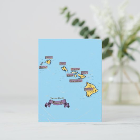 ハワイ図解入りの、写真付きのの旅行の地図 インビテーションポストカード (スタンド正面)