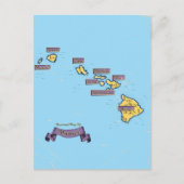 ハワイ図解入りの、写真付きのの旅行の地図 案内ポストカード (正面)