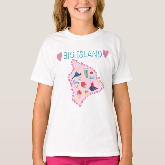 ハワイ大島マップ かわいいパステルイラスト Tシャツ (正面)