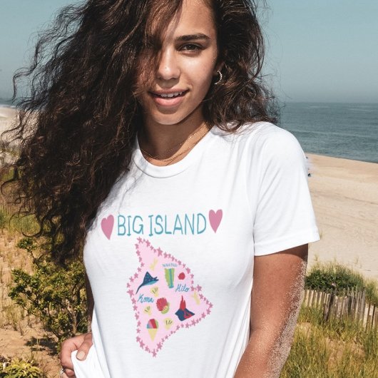 ハワイ大島マップ かわいいパステルイラスト Tシャツ