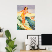 ハワイ大波サーフヴィンテージ旅行 ポスター (ホームオフィス)