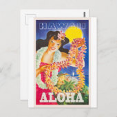 ハワイ女性フラワービンテージトラベルポストカード ポストカード (正面/裏面)