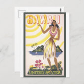 ハワイ女性レディーヴィンテージ旅行はがき ポストカード (正面/裏面)