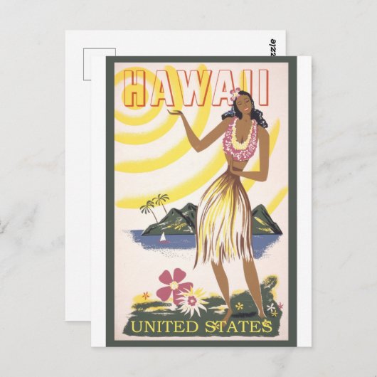ハワイ女性レディーヴィンテージ旅行はがき ポストカード (正面/裏面)