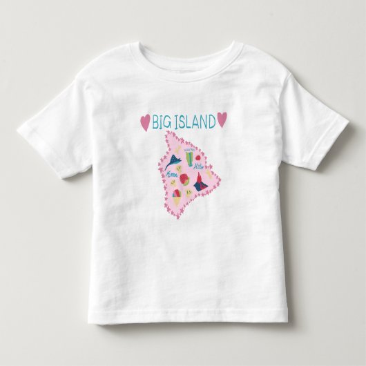 ハワイ島の地図 かわいいパステルイラスト トドラーTシャツ (正面)