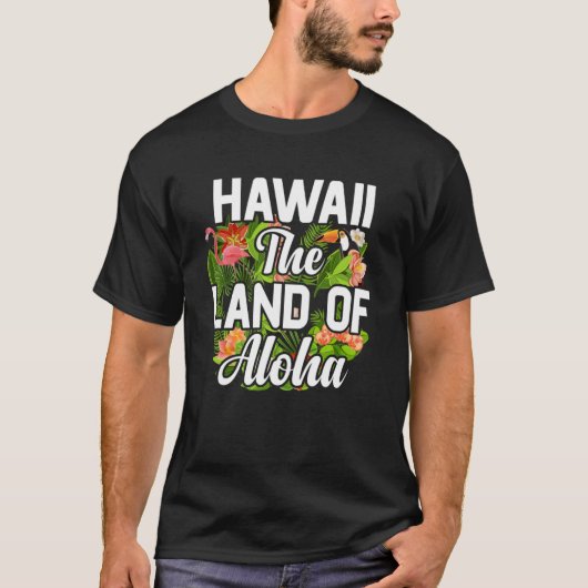 ハワイ島の太陽のビーチの波とヤシの木 Tシャツ (正面)