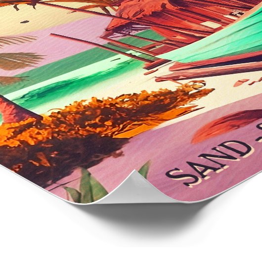 ハワイ島トロピカルサンセットヤシの木お土産 ポスター (角)