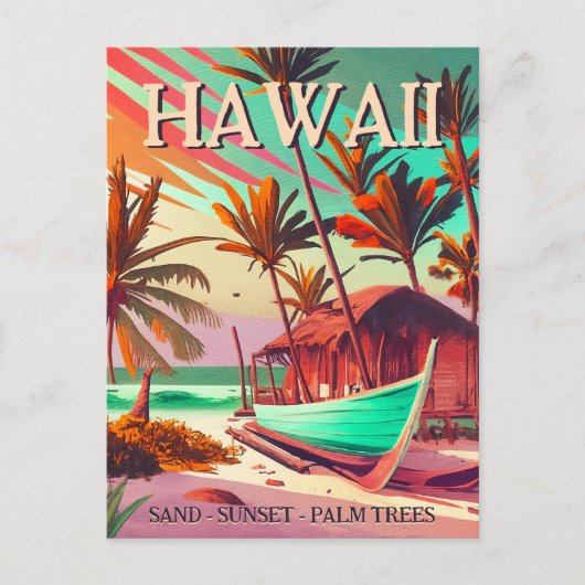 ハワイ島トロピカルサンセットヤシの木お土産 ポストカード (正面)