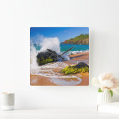 ハワイ州のビーチで波が衝突 スクエア壁時計 (ホーム)