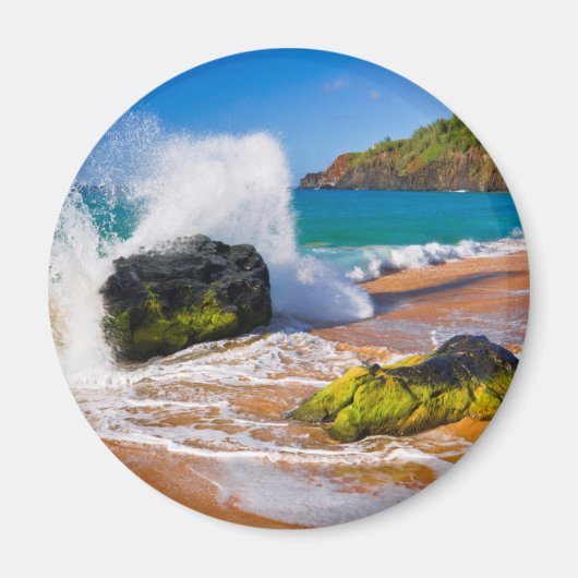 ハワイ州のビーチで波が衝突 マグネット (正面)