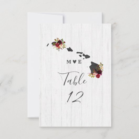 ハワイ州の宛先ウェディングテーブル番号 招待状 (裏面)