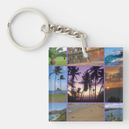 ハワイ州オアフの写真コラージュ キーホルダー (正面)