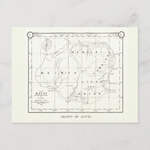 ハワイ州カウアイ島ヴィンテージ地図1887はがき ポストカード
