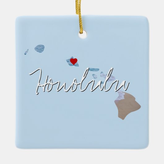 ハワイ州写真の挿入物と町名 セラミックオーナメント (正面)