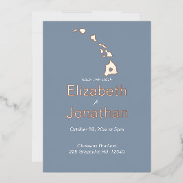 ハワイ州地図スクリプト セーブ・ザ・デート ローズゴールド 箔招待状