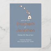 ハワイ州地図スクリプト セーブ・ザ・デート ローズゴールド 箔招待状 (正面)